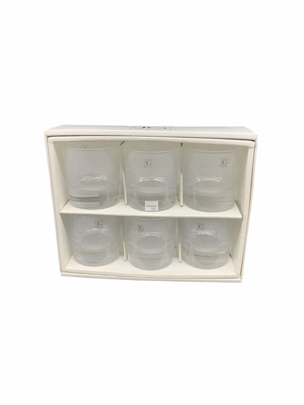 JLG Crystal Durand Set of 6 Clear Glass Tumblers with Subtle Etched Lines